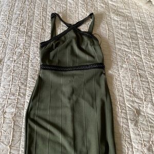 Green top shop dress with leather accent!